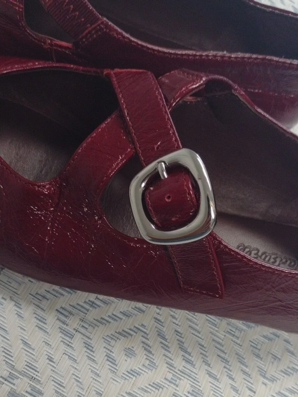 Women's Burgundy Mary Jane Flats with Decorative Buckle